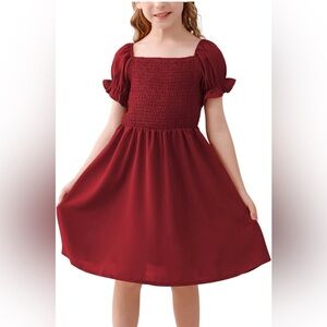 GORLYA Girls Puff Sleeve Square Neck Flared Midi Dress 4Y